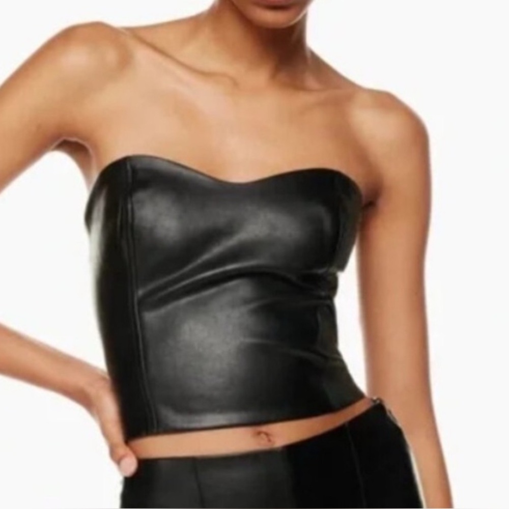 Aritzia TEN by Babaton Black Faux Leather Halter Top Size 4